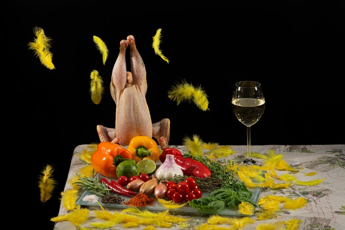 Raw Chicken with Vegetables and Wine