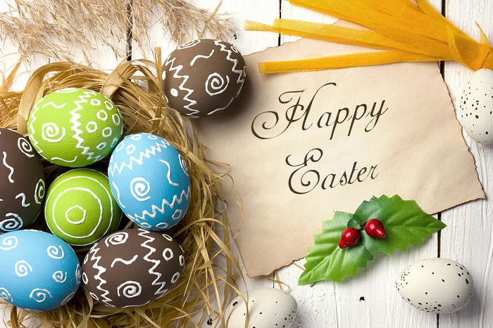 Easter eggs with Happy Easter message