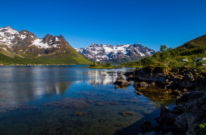Mountains and Lake in Lofoten, Norway