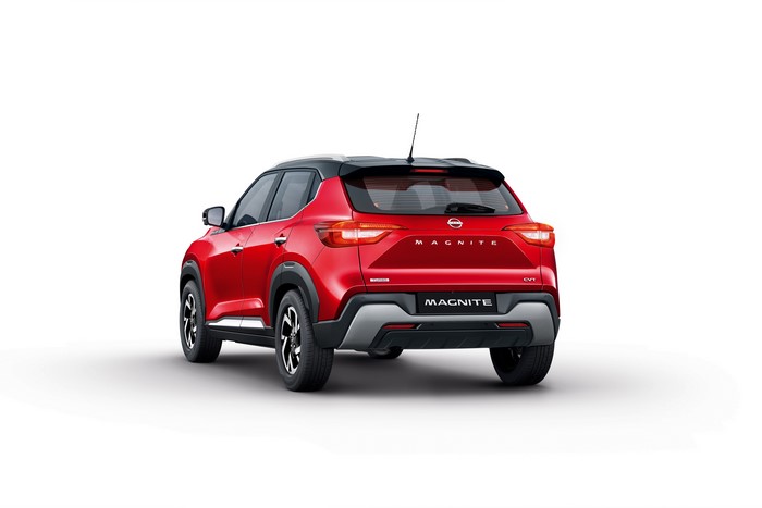 Red Nissan Magnite Crossover from India, Back View