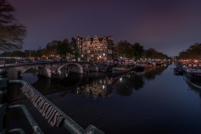 Amsterdam Canal Bridge at Night