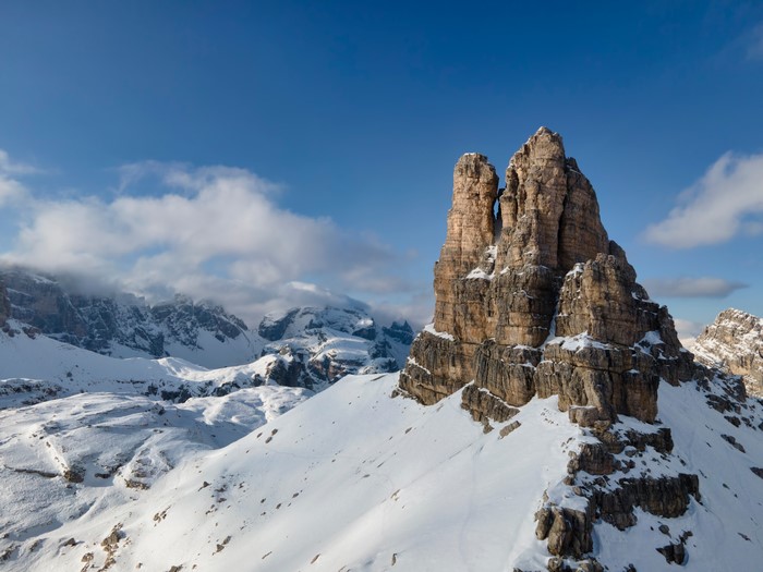 Snowy Dolomites Mountains in Italy