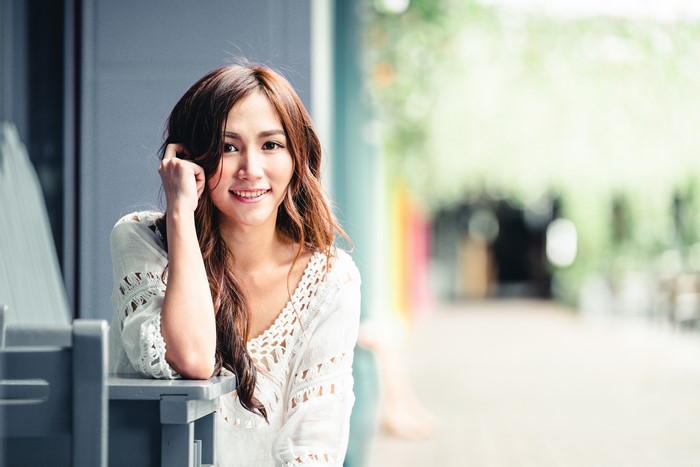 4K Asian Woman Smiling With Bokeh