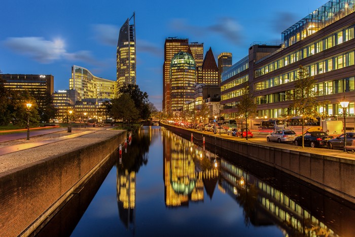4K Evening Canal Waterfront in The Hague, Netherlands