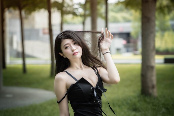 4K Asian Brunette Girl in Soft Bokeh