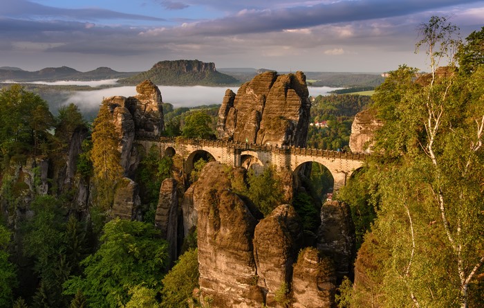 Bastei Bridge over sandstone rocks in Rathen, Germany