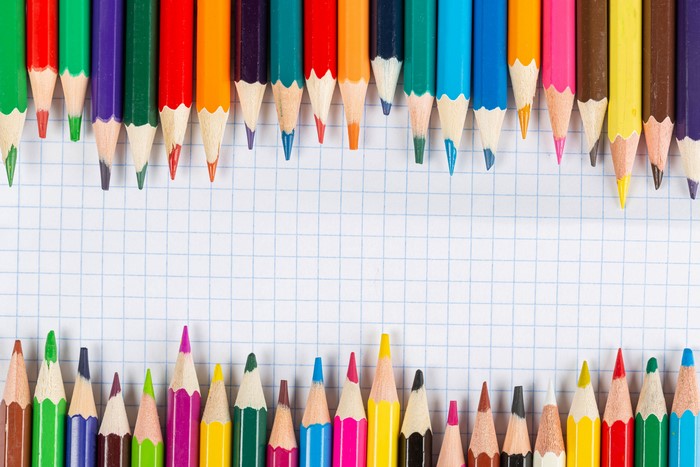 Many Multicolor Pencils on Graph Paper Template
