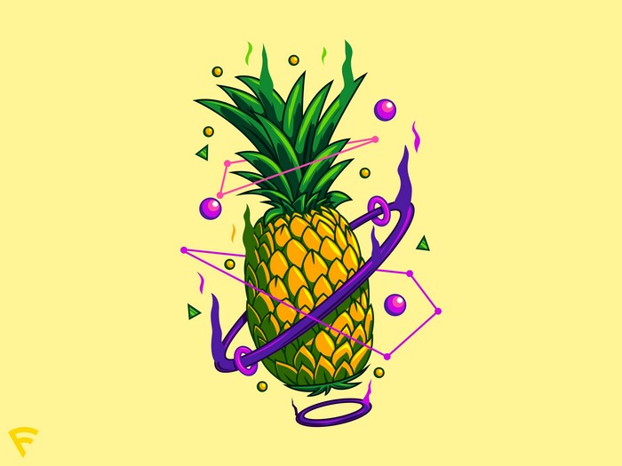 Pineapple with Geometric Shapes and Purple Swirls