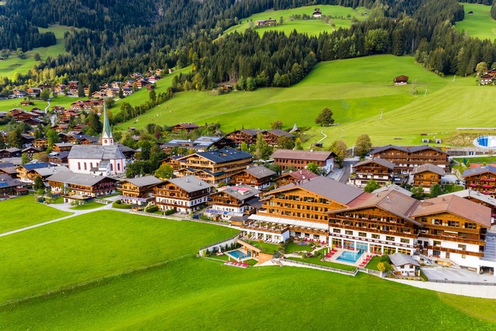 Alpbach, Austria village with church and hotels