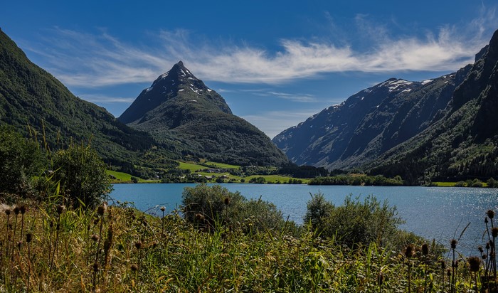 4K Lake and Mountains Scenery in Byrkjelo, Norway