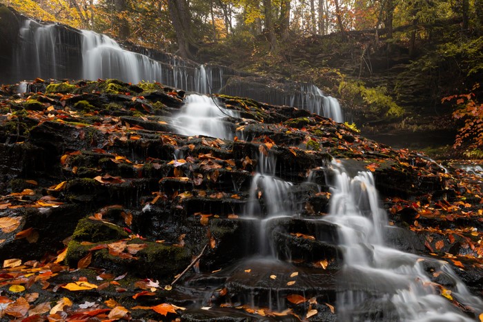 Mohawk Falls in Autumn with Foliage and Stones