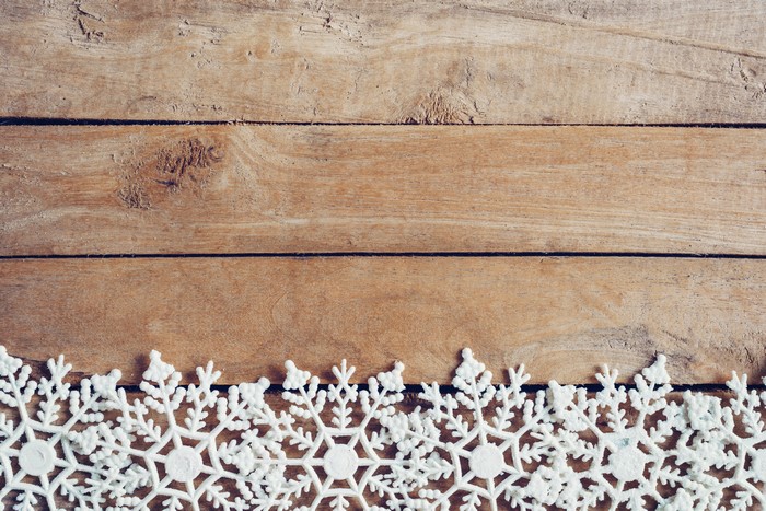Christmas snowflakes on wood planks template