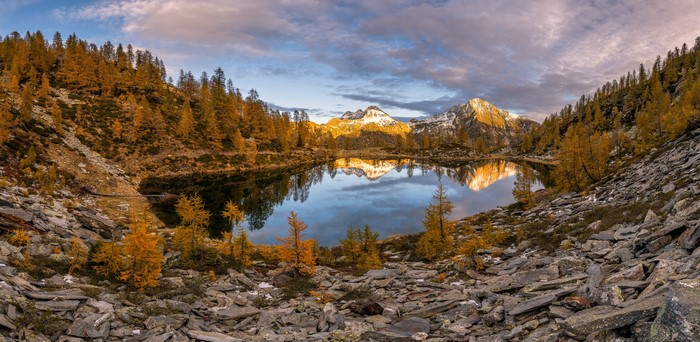 Autumn Panorama of a Lake in the Swiss Alps