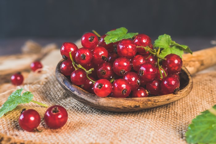 Red Currants in a Wooden Bowl