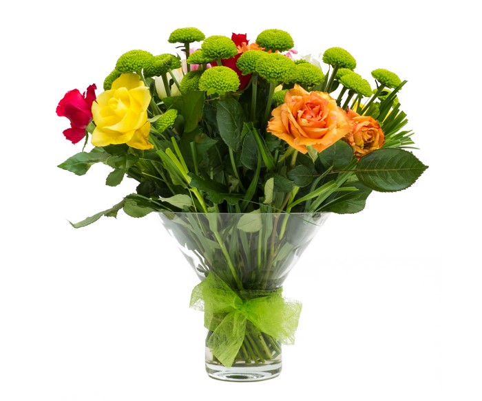 Bouquet of Roses and Chrysanthemums in a Vase