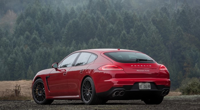 Red Porsche Panamera Turbo Hatchback Back View