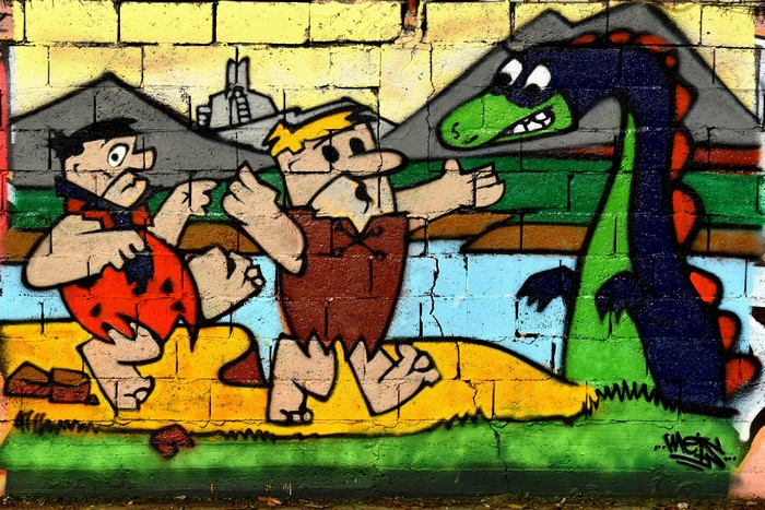 Flintstones characters and dragon graffiti