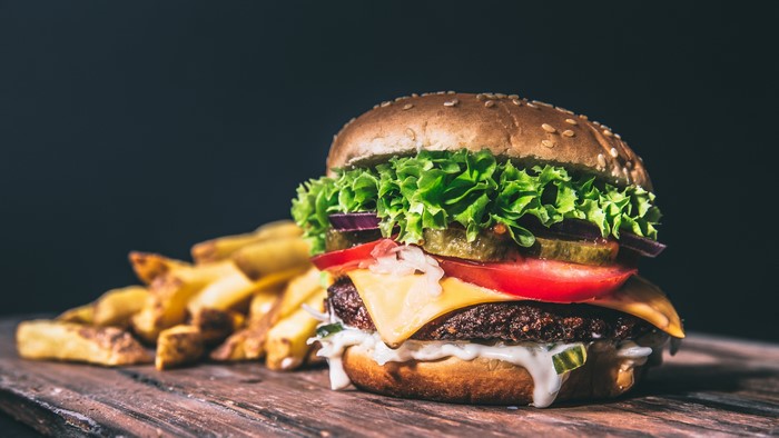 Hamburger with fries