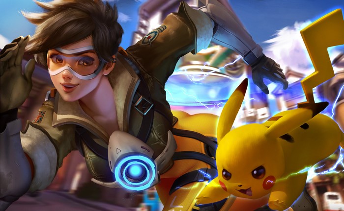 Tracer from Overwatch and Pikachu crossover