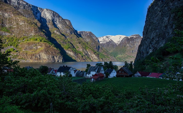 Houses by a Fjord in Sogn og Fjordane, Norway