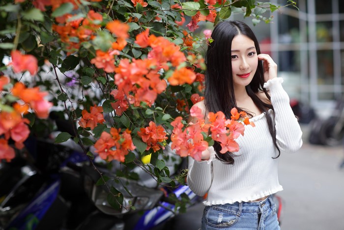Asian girl with flowers