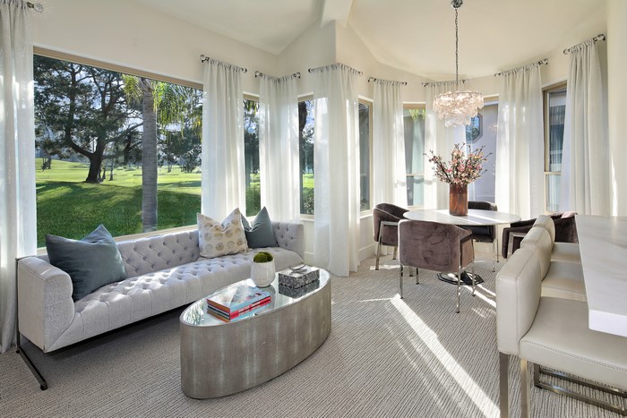 Living room with sofa and dining area