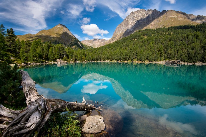 Lagh da Saoseo Lake in Switzerland with Mountains and Clouds