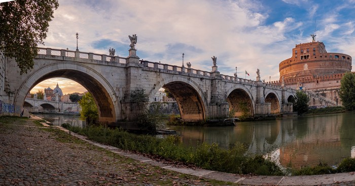 Ponte Sant'Angelo and Castel Sant'Angelo in Rome, Italy