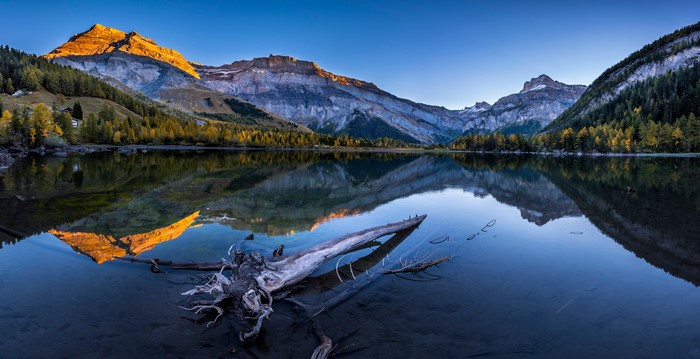 Mountains and Lake Reflection in Valais, Switzerland