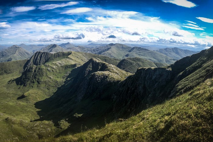 Knoydart Mountains in Scotland under a cloudy sky