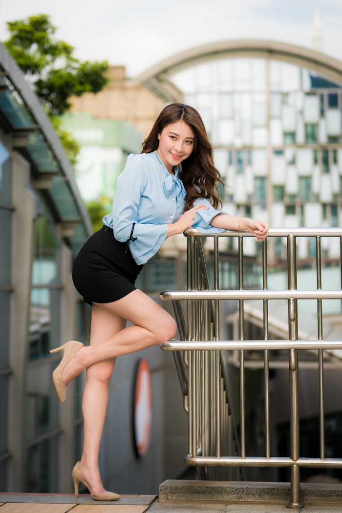 Asian Pose Legs Skirt Blouse Smile Glance Bokeh Hd Phone