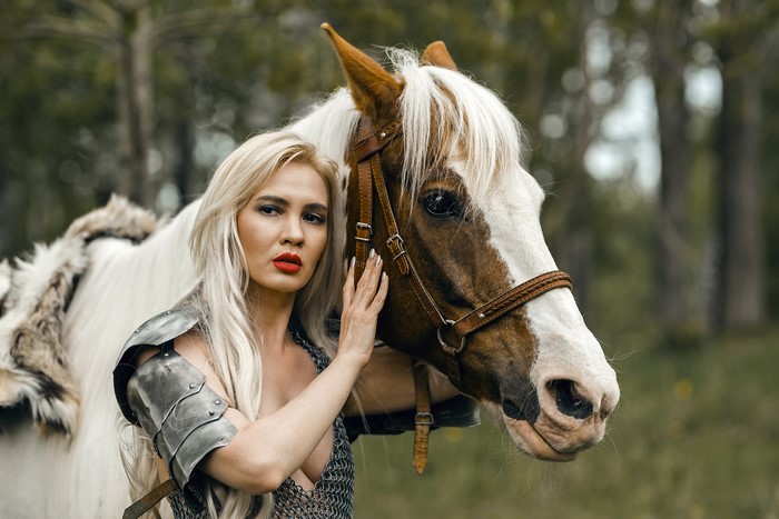 Blonde Warrior Woman with Horse