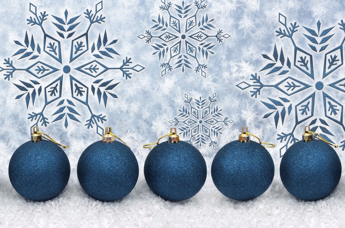 Blue Christmas ornaments with snowflakes
