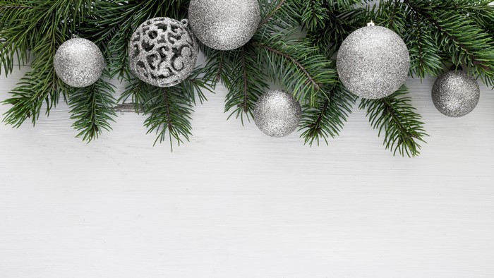 Christmas branches with silver ornaments