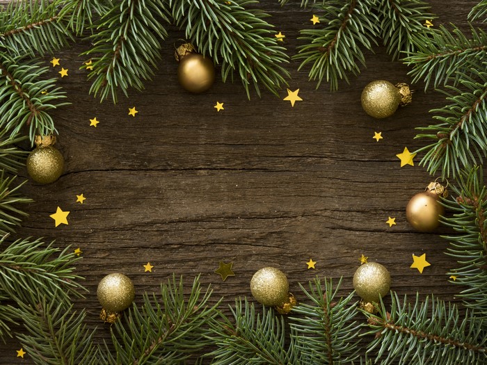 Christmas branches with golden balls and stars