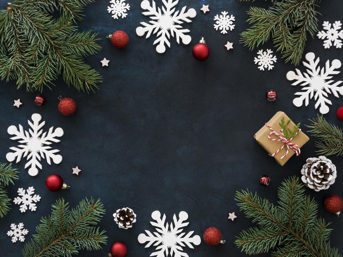 Christmas decorations with fir branches and snowflakes