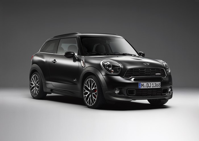 Black Mini John Cooper Works Paceman on a grey background