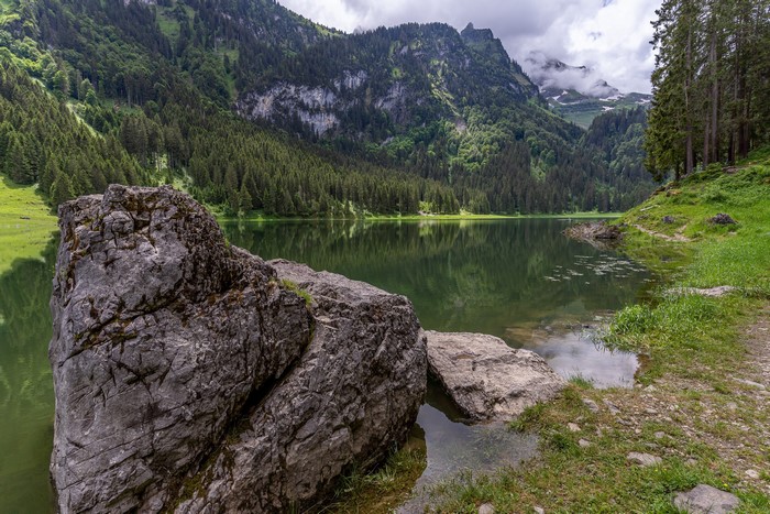 Lake Voralpsee with Mountains and Forests in St. Gallen, Switzerland