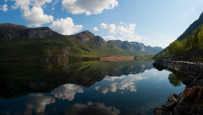 4K Mountains and Lake Reflection in Forsand, Norway