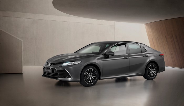 Grey 2020 Toyota Camry Hybrid EU-spec