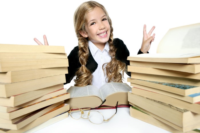 Girl with books and glasses