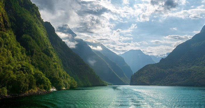 4K Norway Fjord Mountains and Clouds
