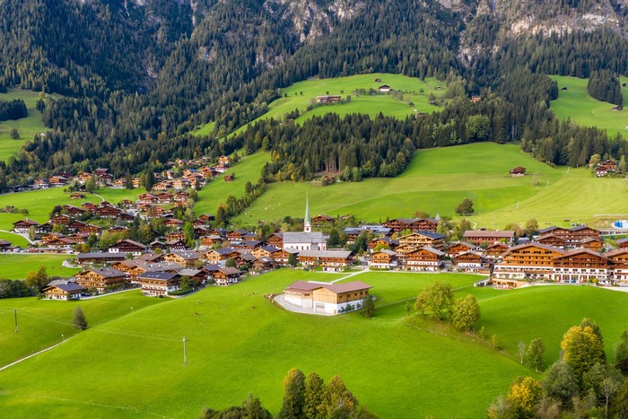 Alpbach village in Austria from above