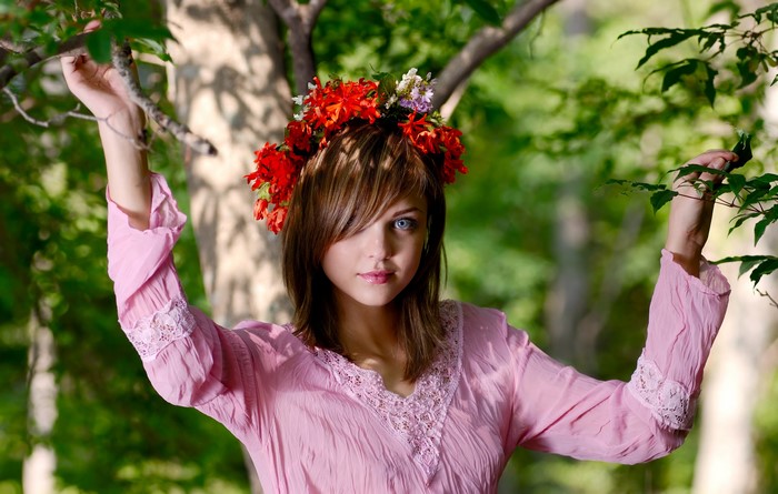 Amelie Emily with flower wreath in nature