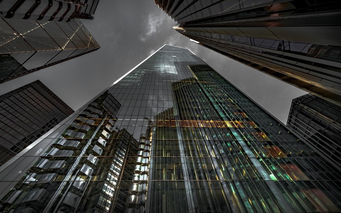 Skyscrapers in England, viewed from below