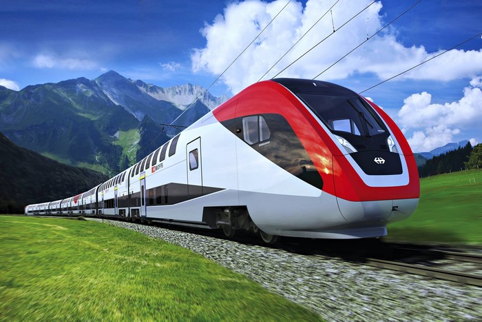 4K Train in Mountains with Motion Blur