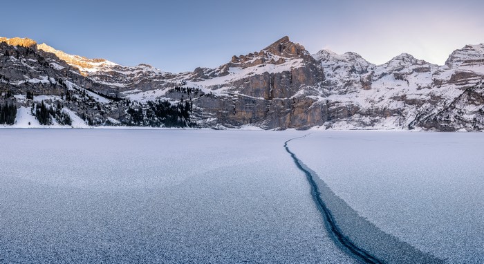Oeschinensee Switzerland Mountains Winter Morning Lake Alps