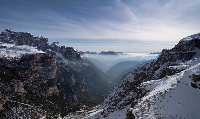 Snowy Dolomites Mountains in Italy