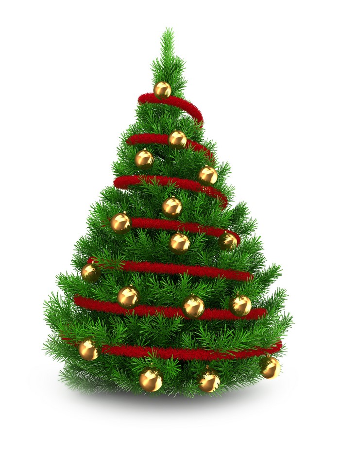 Christmas tree with red garland and gold ornaments