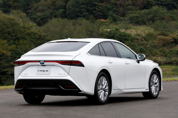 White Toyota Mirai G Executive Package from behind